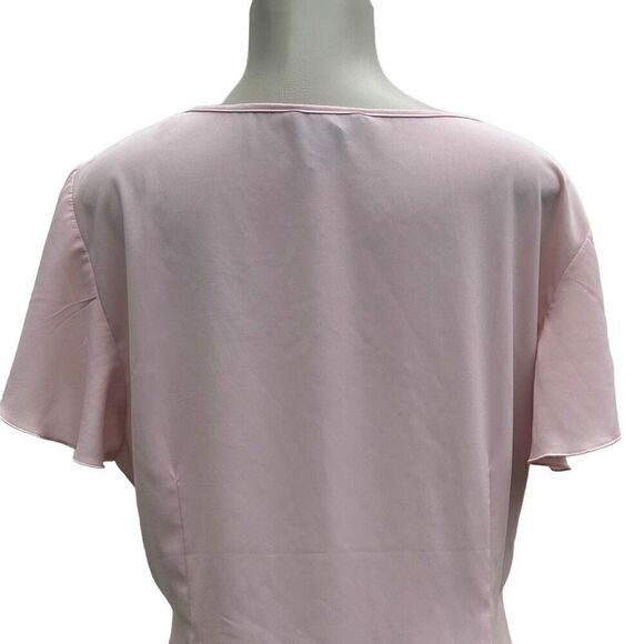 Spense Blouse Women's XL Pink Button Front Accordion Pleat Trim Flutter Sleeve - Picture 6 of 11